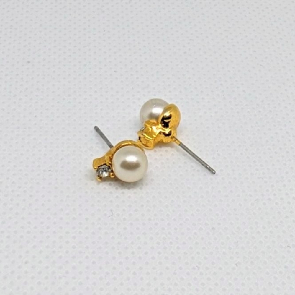 Pearl & CZ Gold-Tone Stud Earrings - Picture 2 of 3